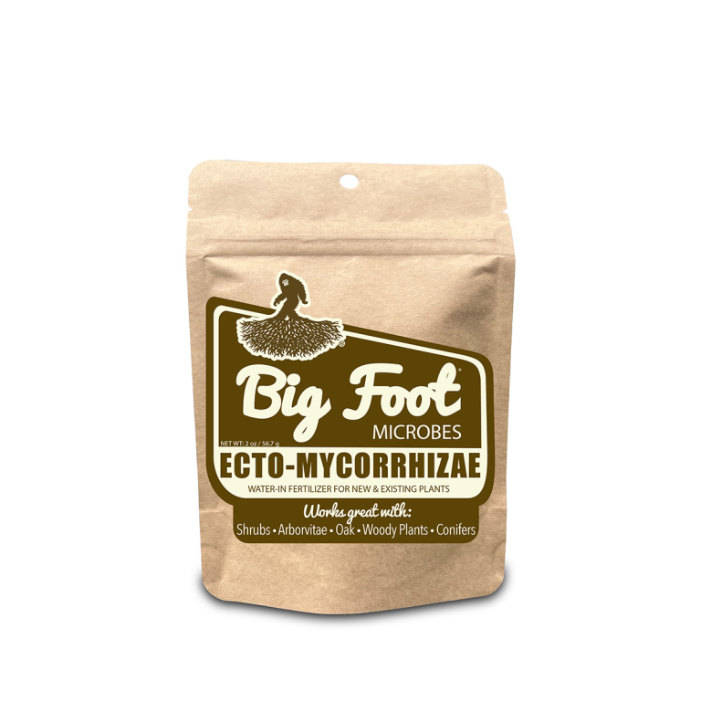 Mycorrhizae fertilizer pouch with Big Foot label, brown paper bag