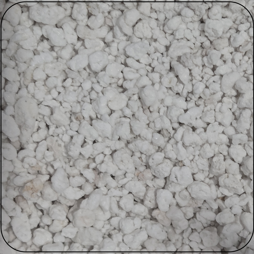 Coarse white perlite granules in a bag
