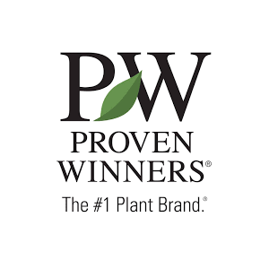 White “PW Proven Winners” plant brand badge with leaf icon