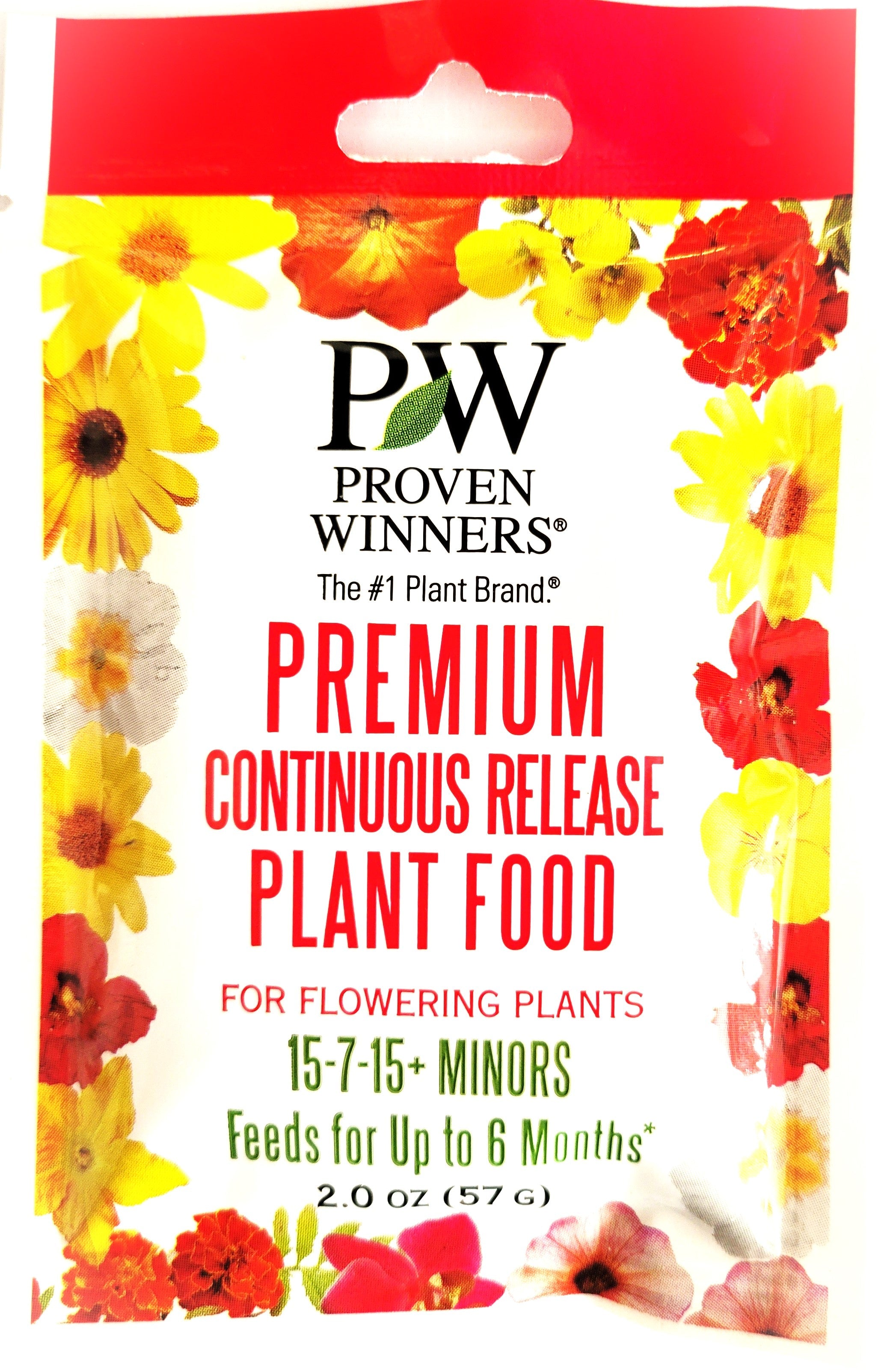 Continuous release flowering plant food packet with Proven Winners Premium branding